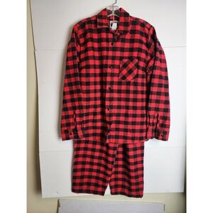 Johnson Woolen Mills Red Black Check Flannel Pajama Set Mens XL Top M Pant